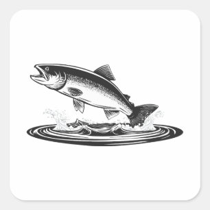 jumping atlantic salmon fish square sticker