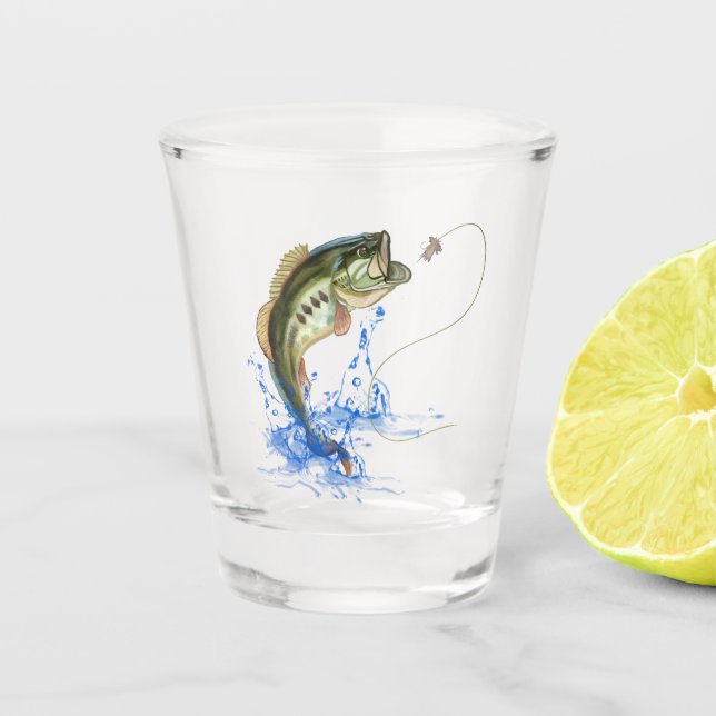 Jumping Bass Fishing Shot Glass (Front)