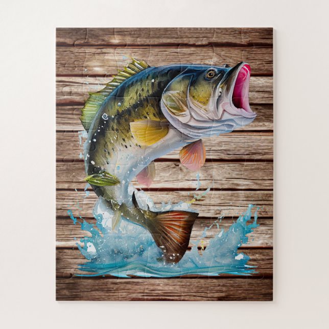 Jumping Bass Gone Fishing Jigsaw Puzzle (Vertical)