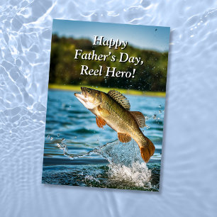 Jumping Bass Reel Hero Fishing Father’s Day Card
