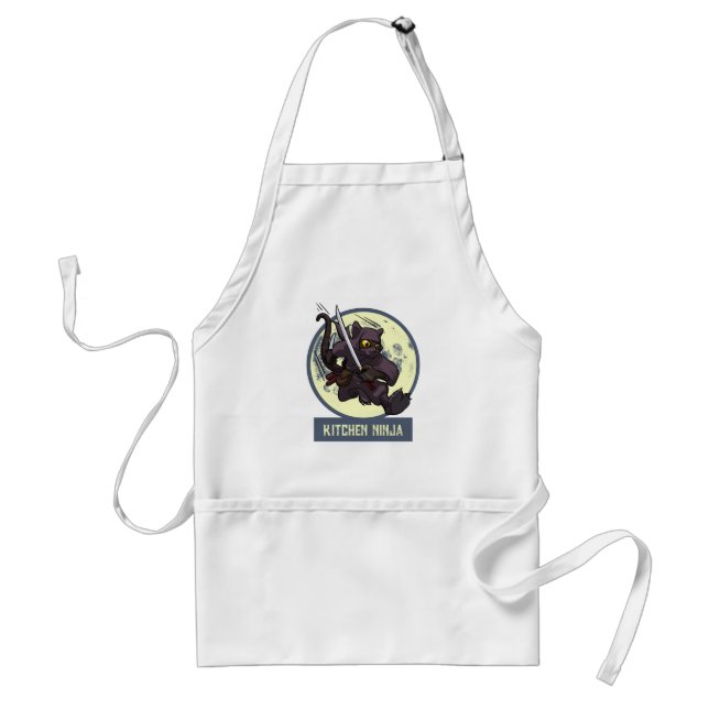Jumping Black Cat Kitchen Ninja Animal Artwork Standard Apron (Front)
