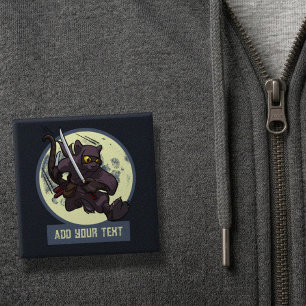 Jumping Black Cat Ninja Alternative Animal Artwork 15 Cm Square Badge