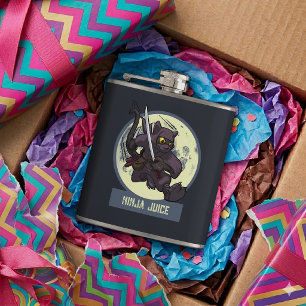 Jumping Black Cat Ninja Alternative Animal Artwork Hip Flask
