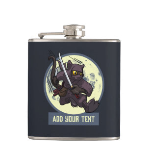 Jumping Black Cat Ninja Alternative Animal Artwork Hip Flask