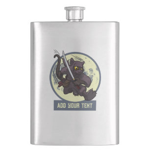 Jumping Black Cat Ninja Alternative Animal Artwork Hip Flask