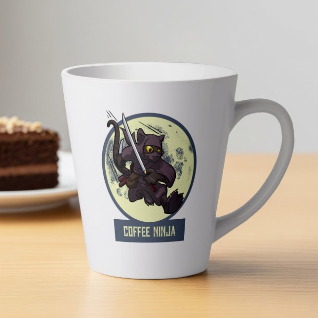 Jumping Black Cat Ninja Alternative Animal Artwork Latte Mug (Creator Uploaded)
