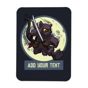Jumping Black Cat Ninja Alternative Animal Artwork Magnet
