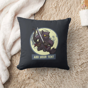 Jumping Black Cat Ninja Custom Text Animal Artwork Cushion