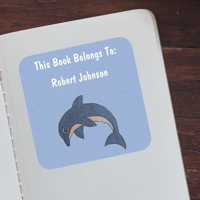 Jumping Dark Blue White Cartoon Dolphin Square Sticker (Creator Uploaded)