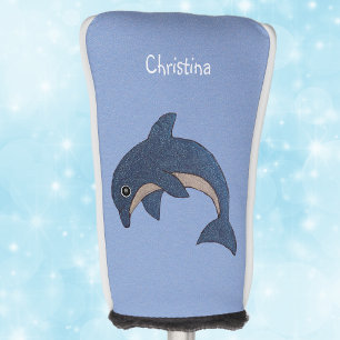 Jumping Dolphin Dark Blue White Swirl Eye Golf Head Cover