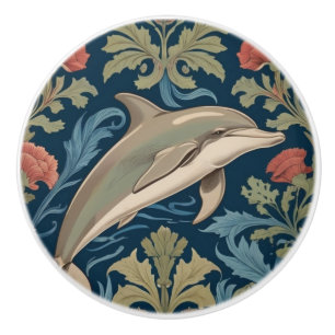 Jumping Dolphin William Morris style Right facing Ceramic Knob