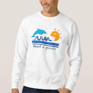 Jumping Dolphins Beach Illustration Textured Brush Sweatshirt