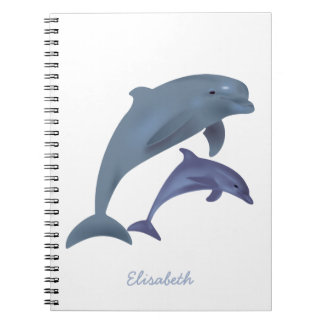 Jumping dolphins illustration name spiral notebook