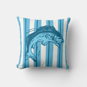 Jumping Fish and Stripes in Ocean Colors Cushion