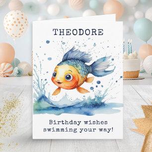 Jumping Fish Colourful Kids Birthday Personalised Card