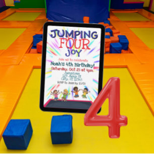 Jumping FOUR Joy, Trampoline 4th Birthday Invitation
