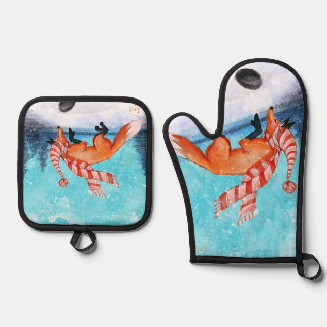Jumping Fox Oven Mitt and Pot Holders Oven Mitt & Pot Holder Set (Front)
