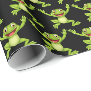 Jumping Frogs On Black Wrapping Paper