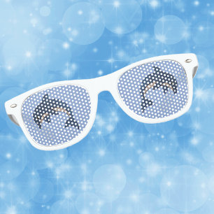 Jumping Fun Glittering blue dolphin white sparkles Retro Sunglasses
