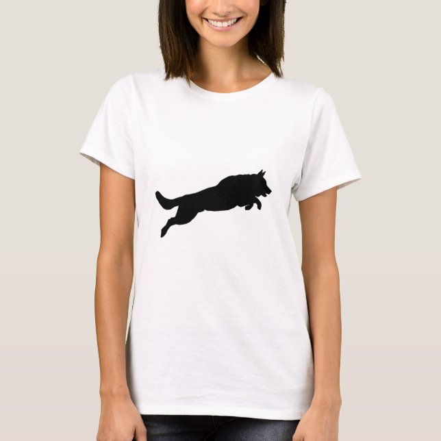 Jumping German Shepherd Silhouette Love Dogs T-Shirt (Front)
