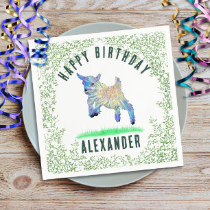 Jumping Goat Happy Birthday add Name Napkin
