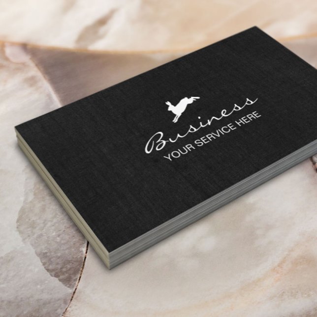 Jumping Hare Classy Dark Linen Business Card (Creator Uploaded)