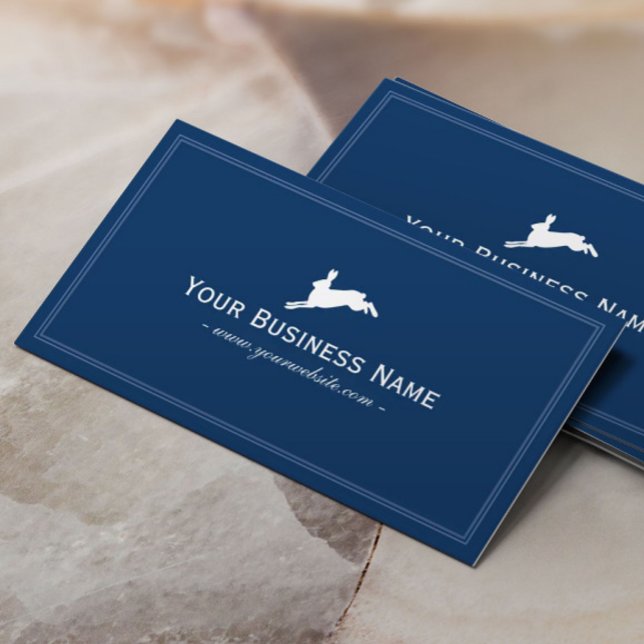 Jumping Hare Rabbit Elegant Navy Blue Business Card (Creator Uploaded)