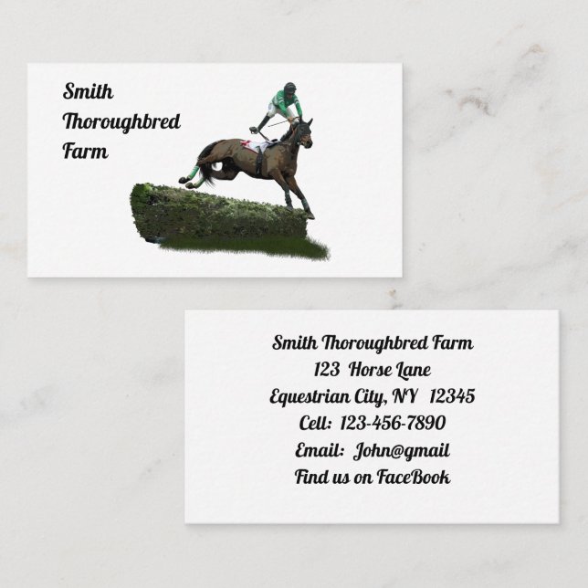 Jumping Horse Jockey In Green Business Cards (Front/Back)