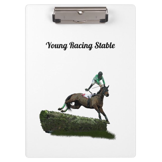 Jumping Horse Jockey In Green Clipboard (Front)