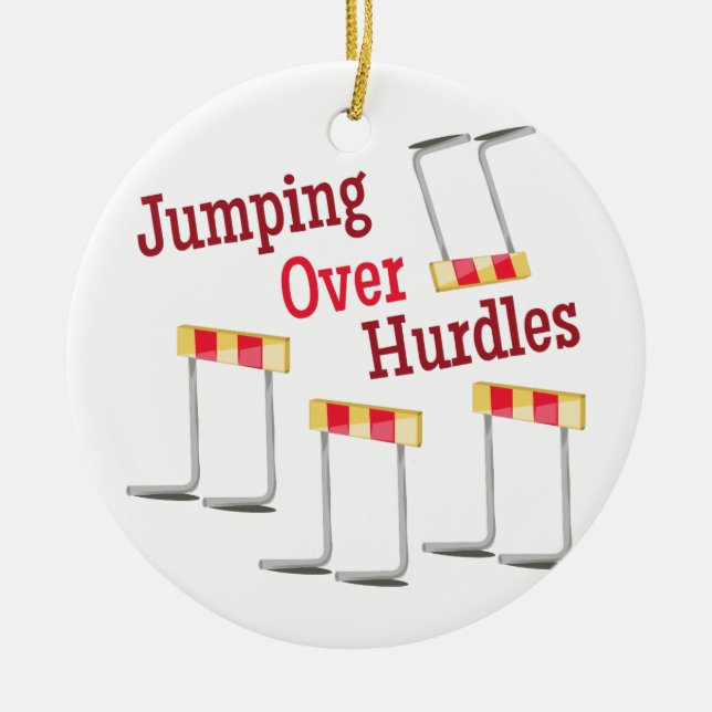 Jumping Hurdles Ceramic Tree Decoration (Front)