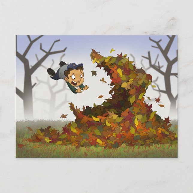 “Jumping into Leaves” Postcard (Front)