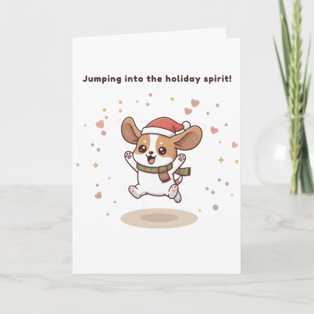 Jumping Into the Holiday Spirit Cute Puchi Dōshi Card (Front)