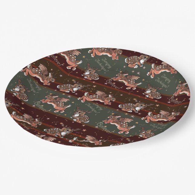 Jumping Jackalope Christmas  Paper Plate (Angled)