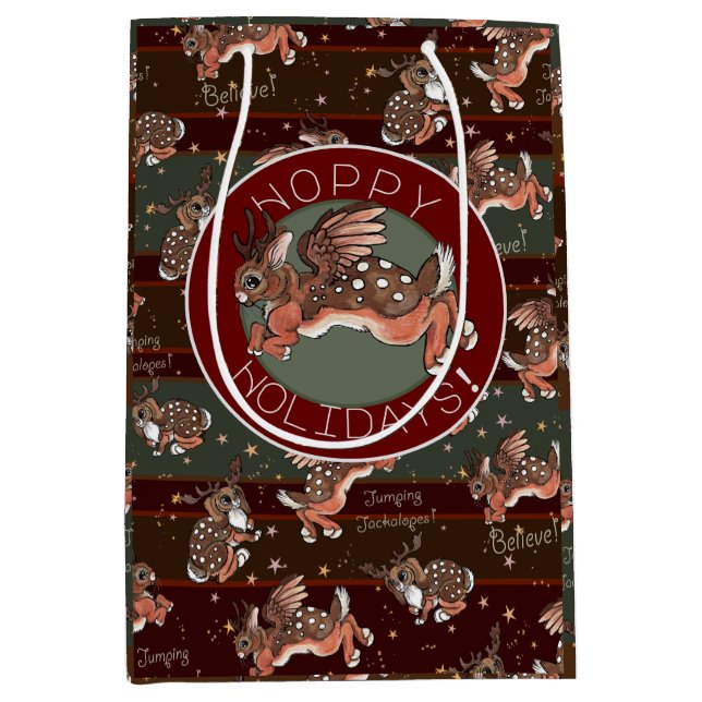 Jumping Jackalope Hoppy Holidays Holiday  Medium Gift Bag (Front)