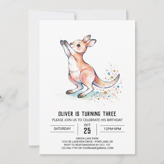 Jumping Kangaroo Birthday Invitation (Front)
