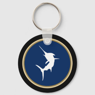 Jumping Marlin on Dark Blue Key Ring