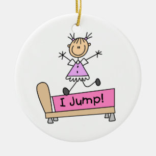 Jumping on the Bed Stick Figure Girl Ceramic Tree Decoration