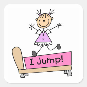 Jumping on the Bed Stick Figure Girl Square Sticker