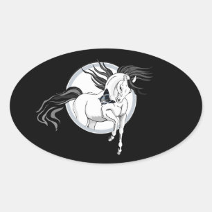 Jumping Out ~ Horse and butterfly Oval Sticker
