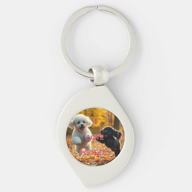 Jumping Poodle Puppies Key Ring (Front)