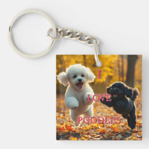 Jumping Poodle Puppies Key Ring