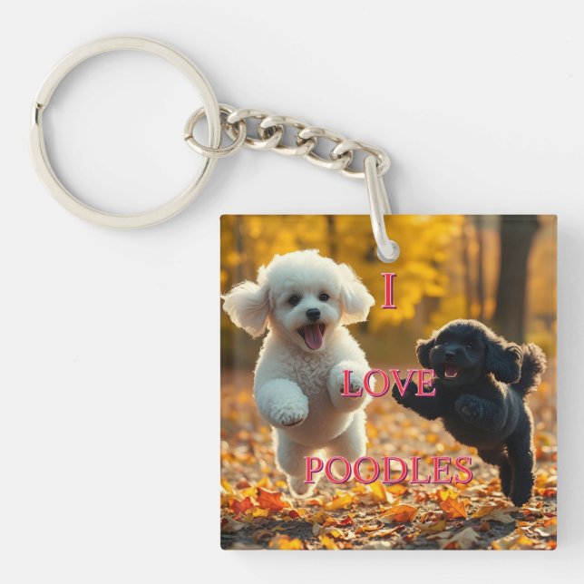Jumping Poodle Puppies Key Ring (Front)