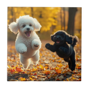 Jumping Poodle Puppies Tile