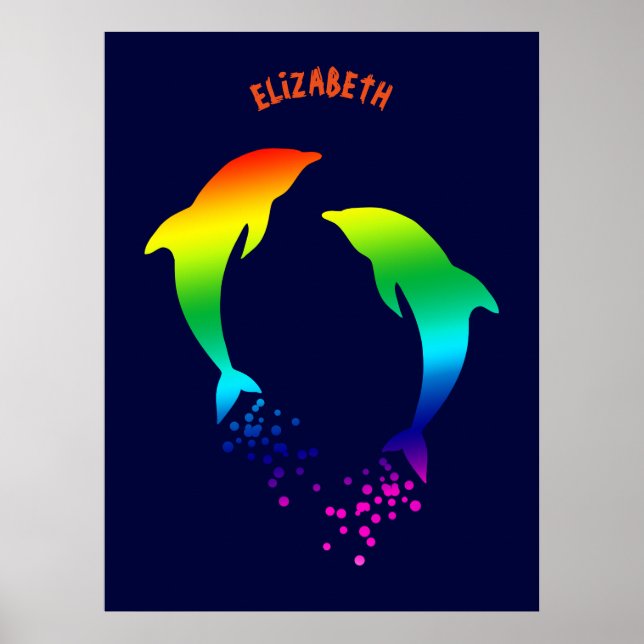 Jumping Rainbow Dolphins With Bubbles Poster (Front)