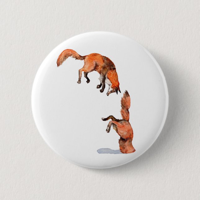 Jumping Red Fox 6 Cm Round Badge (Front)