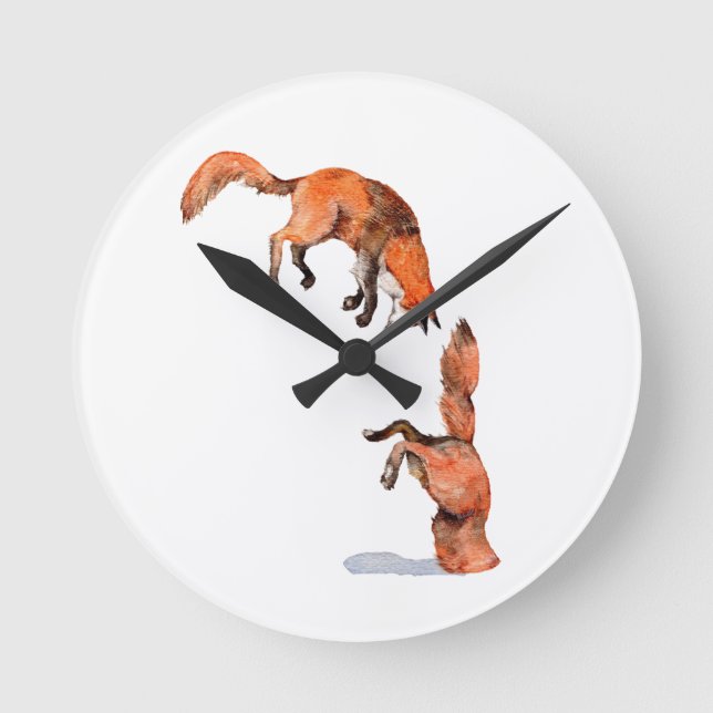 Jumping Red Fox Round Clock (Front)
