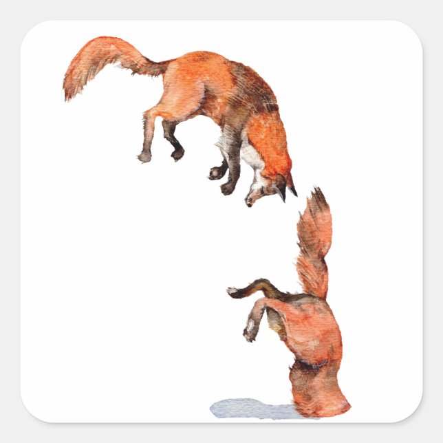 Jumping Red Fox Square Sticker (Front)
