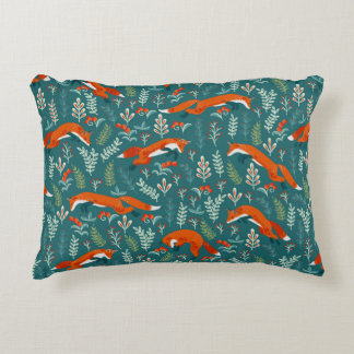 Jumping red foxes with ornaments seamless pattern decorative cushion