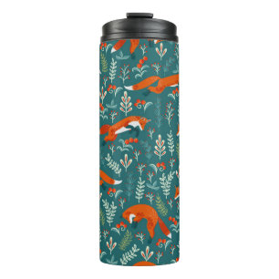 Jumping red foxes with ornaments seamless pattern thermal tumbler