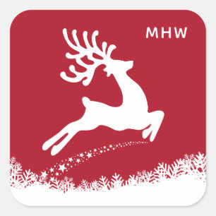 Jumping Reindeer custom monogram stickers